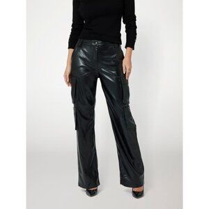 GUESS Women's Kori High-Rise Faux-Leather Cargo Pants Black Size M MSRP $148